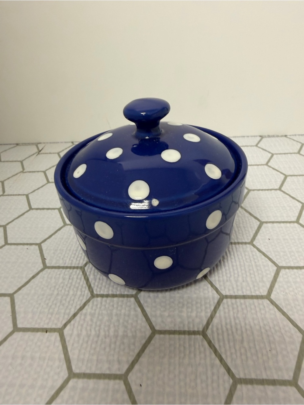 Spode Blue Polka Dot Ceramic Sugar Bowl with Lid
